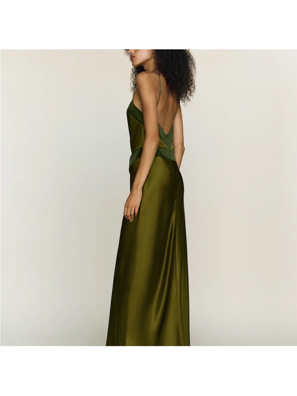 Reformation Jillian Silk Dress in Pear Satin Halter Maxi Evening Gown 6 - Picture 4 of 10